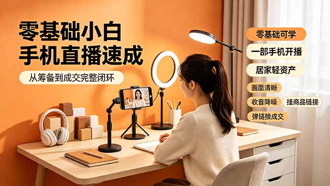 零基础小白手机直播速成,从筹备到成交完整闭环,适配苹果安卓系统,解决杂音卡顿留人难问题-大米网创