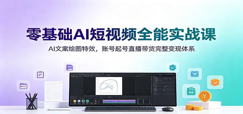 零基础AI短视频全能实战课：AI文案绘图特效，账号起号直播带货完整变现体系-大米网创