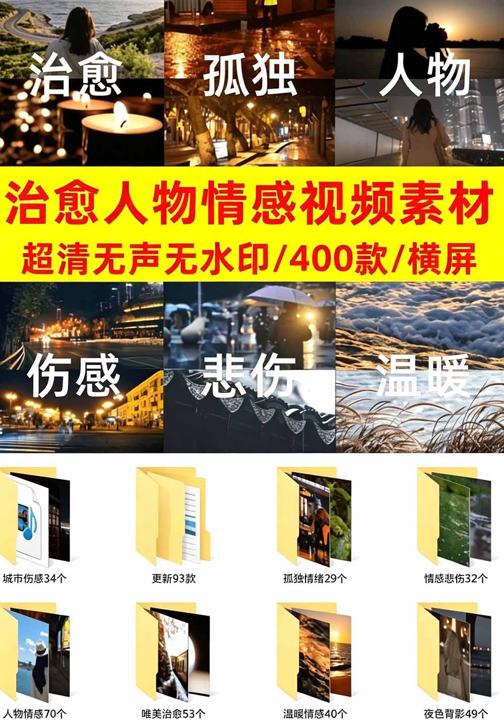 （19227期）爆款短视频常用视频素材！抖音治愈伤感人物情感视频素材，400款合集，无声无水印，视频感氛围拉满
