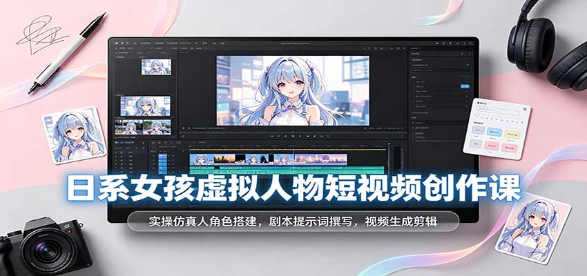 日系女孩虚拟人物短视频创作课：实操仿真人角色搭建，剧本提示词撰写，视频生成剪辑-大米网创