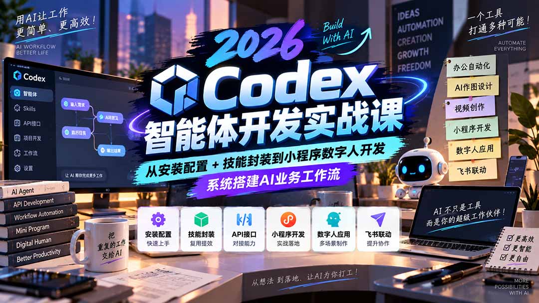 2026Codex智能体开发实战课：从安装配置+技能封装到小程序数字人开发，系统搭建AI业务工作流-大米网创