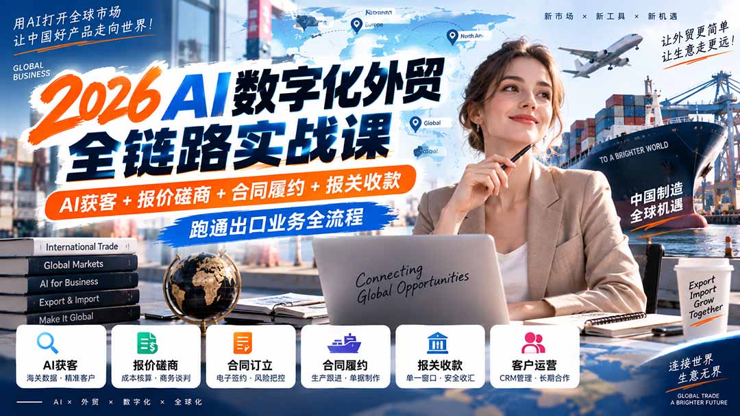 2026AI数字化外贸全链路实战课：AI获客+报价磋商+合同履约+报关收款，跑通出口业务全流程-大米网创
