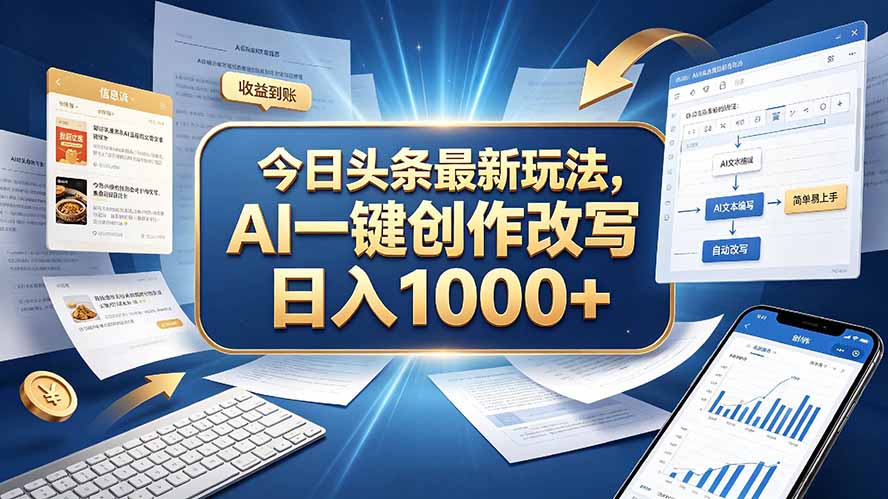 今日头条最新玩法，AI 一键创作改写，简单易上手，轻松日入 1000 +-大米网创