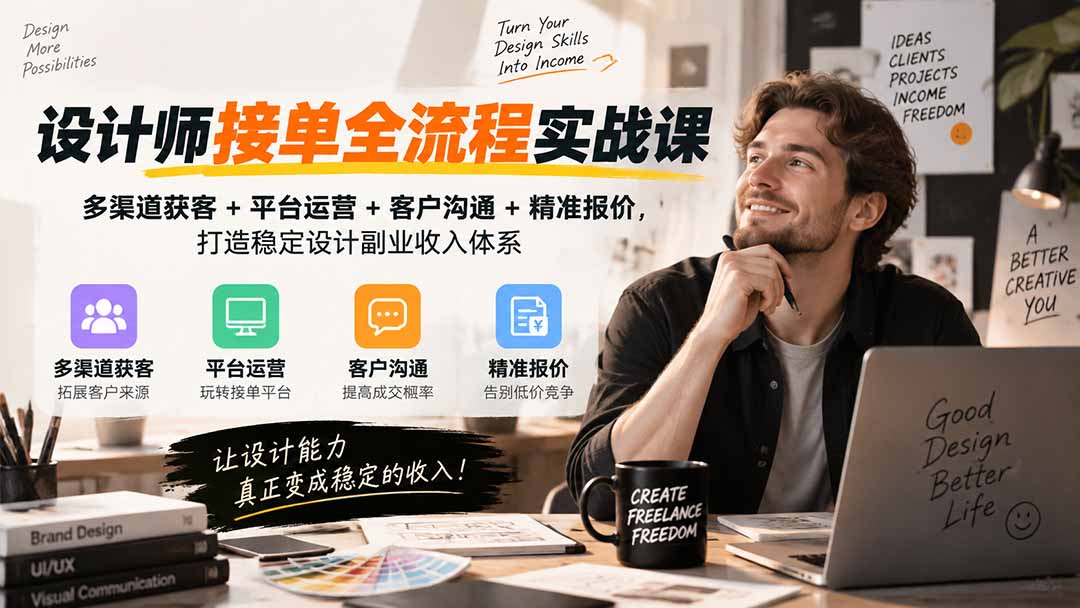 设计师接单全流程实战课-无水印｜多渠道获客+平台运营+客户沟通+精准报价，打造稳定设计副业收入体系-大米网创