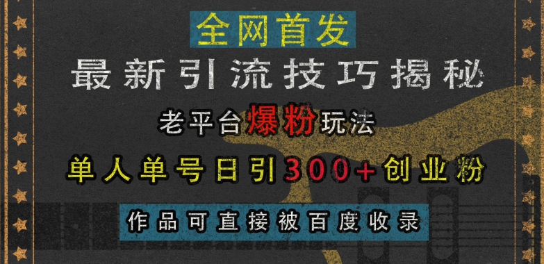 最新引流技巧揭秘，老平台爆粉玩法，单人单号日引300+创业粉，作品可直接被百度收录-大米网创