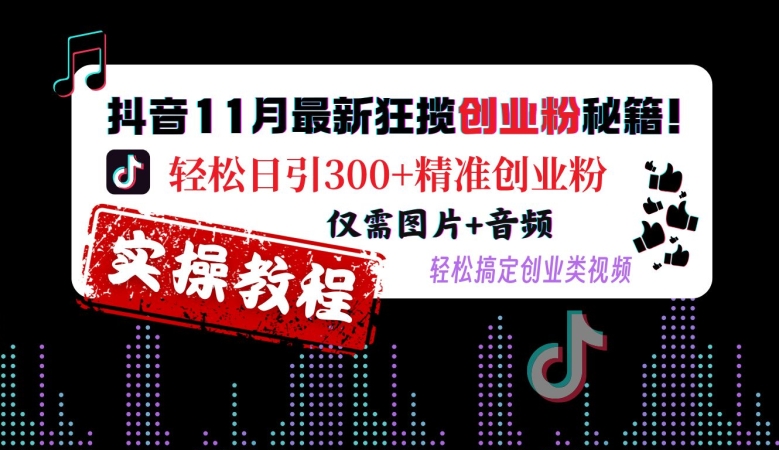 抖音11月最新狂揽创业粉秘籍，轻松日引300+精准创业粉，仅需图片+音频，轻松搞定创业类视频-大米网创